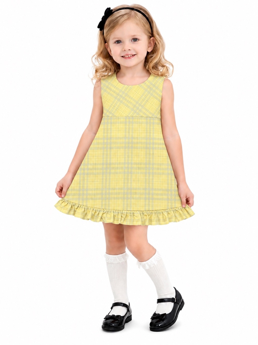 NWT Burberry London Girls Gingham Plaid Ruffled Iconic Nova Check Dress